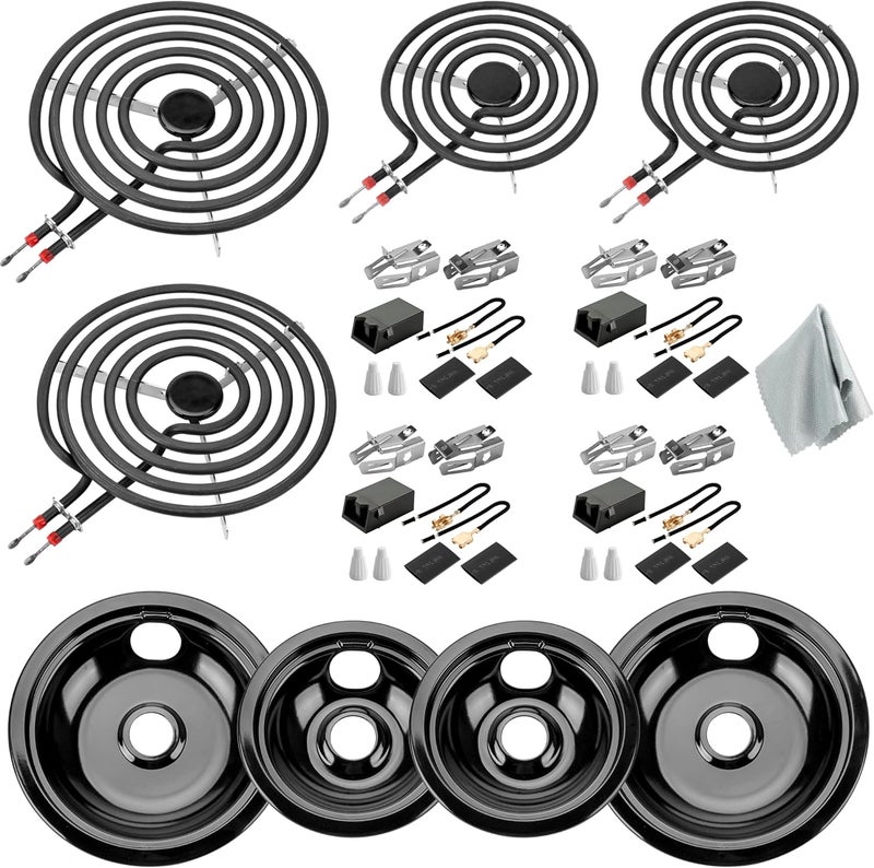 Fetechmate 318067041 318067051 Porcelain Stove Drip Pans Black, MP22YA Stove Elements Repalcement with 330031 Range Burner Receptacle Fit for Ken-more Tap-pan Frigi-daire Electric Stove by - Image 1